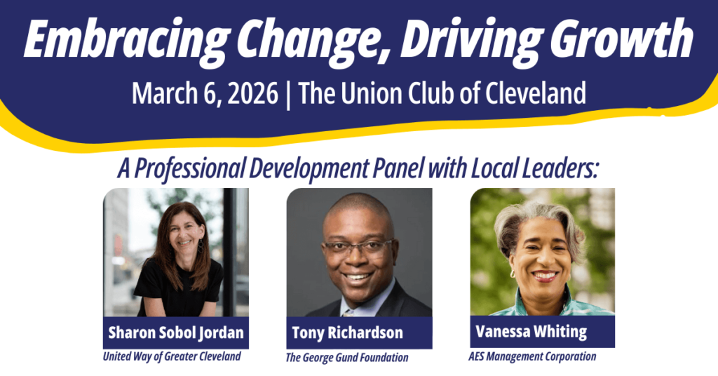Graphic with speakers headshots for embracing change, driving growth event
