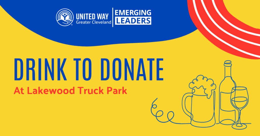 colorful graphic with wine and beer and the text drink to donate at lakewood truck park